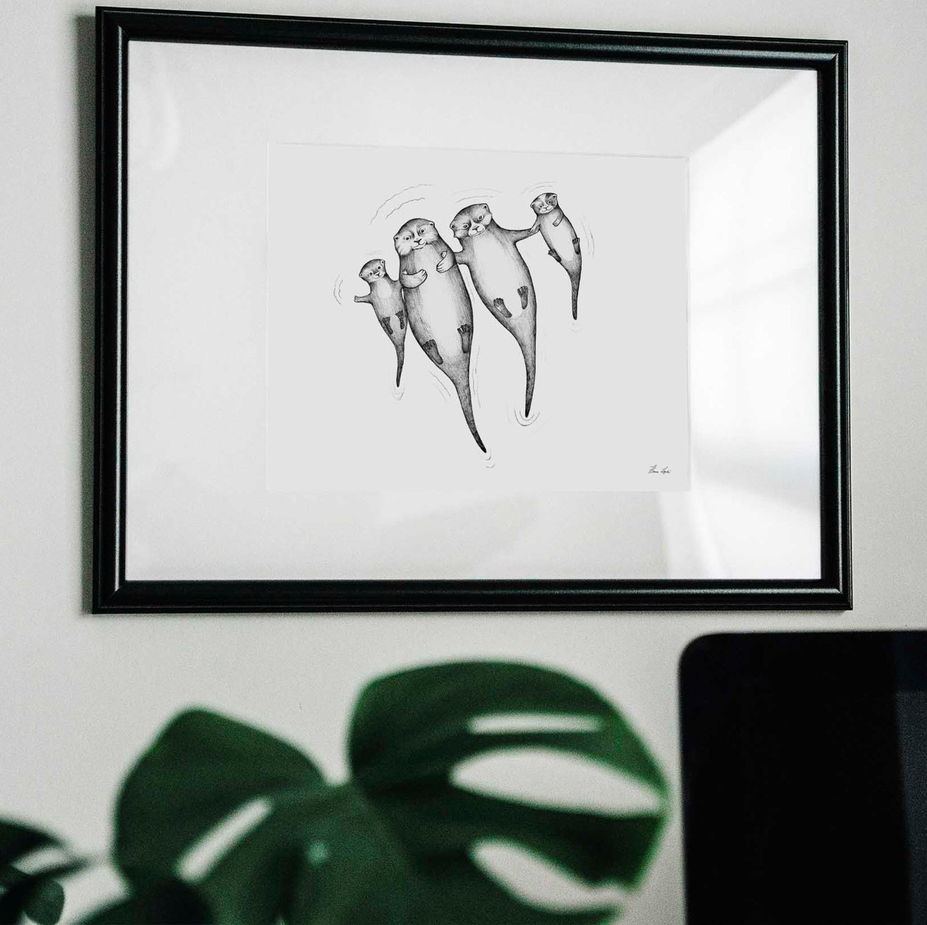 Premium Art Print - Otter family