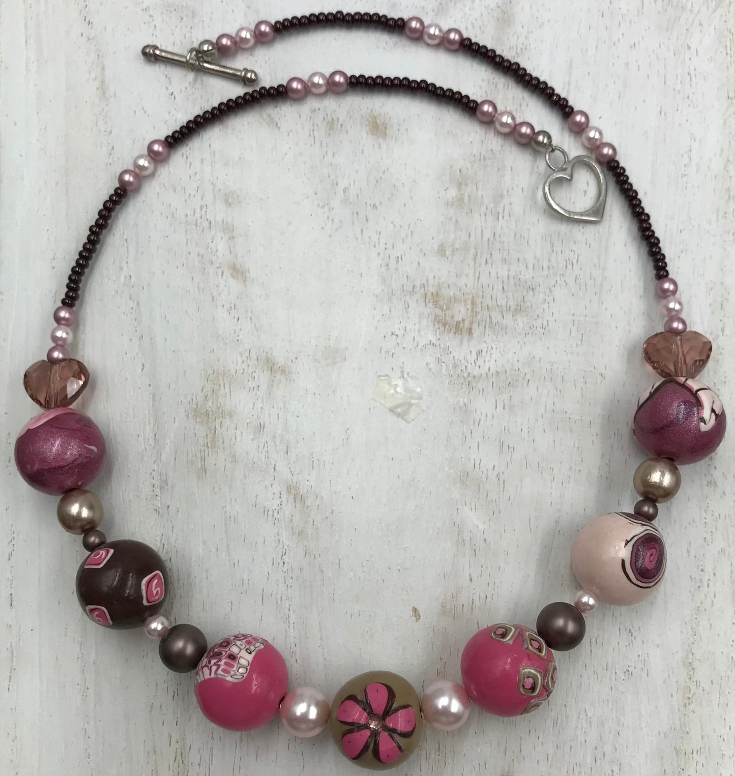 “Flamingo pearl” beaded Empress necklace by Stephanie Fraselle - Artisan Jewellery Design