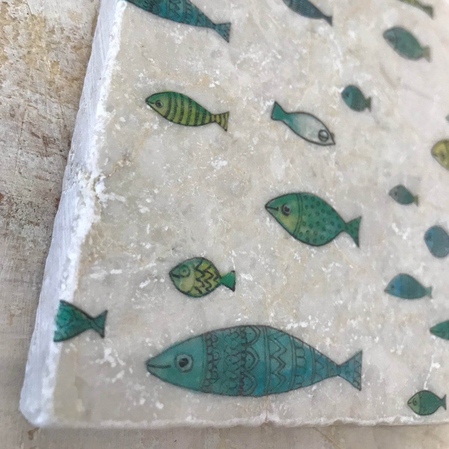 Azulejo artístico de piedra natural “Banco de peces”