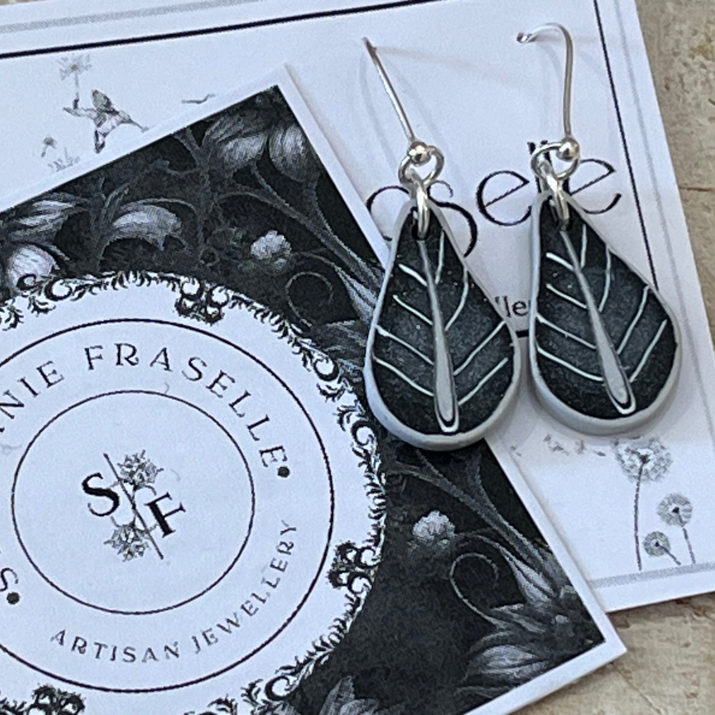 “Moonlit Shimmer ” Leaves 925 STERLING SILVER - handmade Earring drops - by Stephanie Fraselle - Artisan Jewellery Design