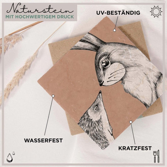 Natural stone art tile “The Rabbit and the Hedgehog”