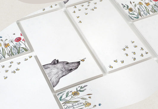 3 illustrations in 1 notepad - The BEAR & THE BEE - RECYCLED PAPER