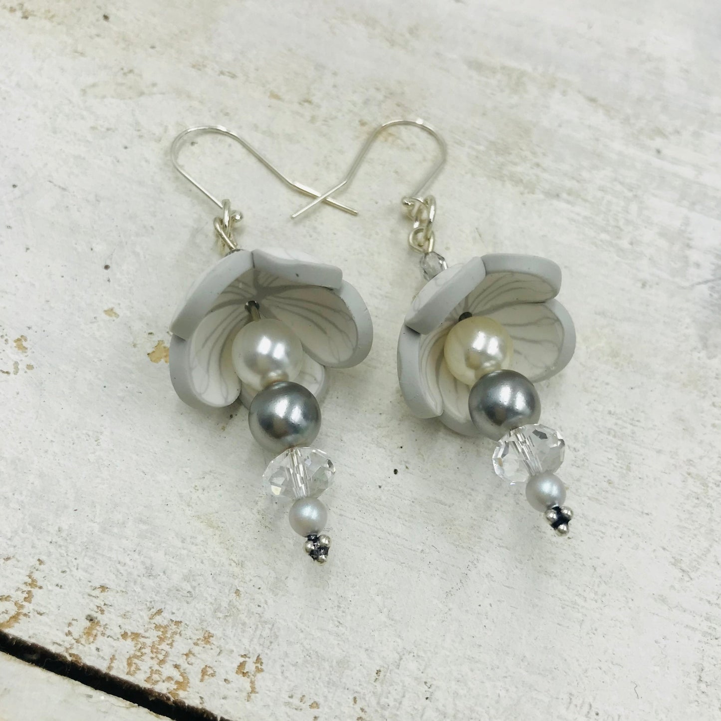 “White Botanics” 925 STERLING SILVER - handmade Flower Earring drops - by Stephanie Fraselle - Artisan Jewellery Design