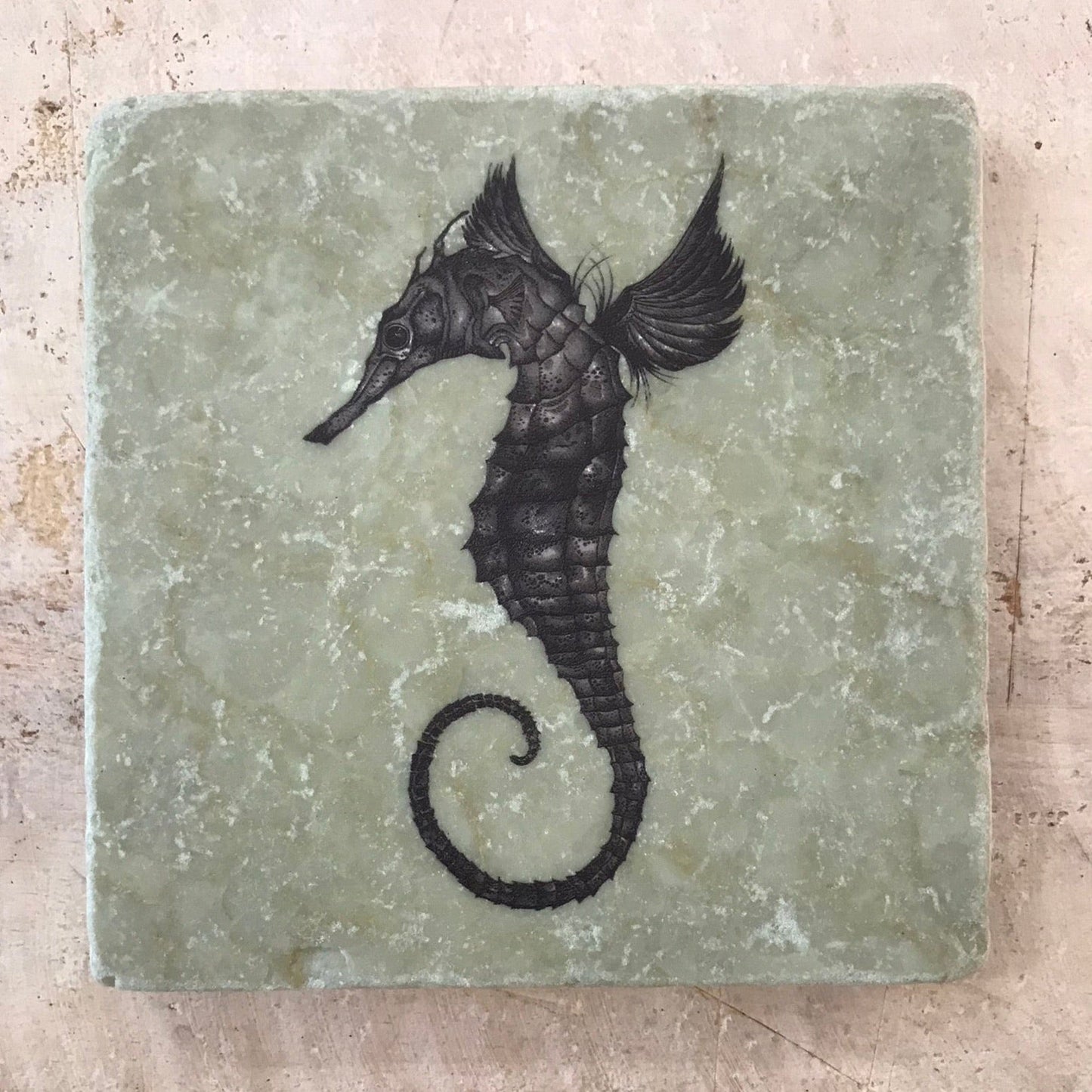 Natural stone art tile “Sea horse ”