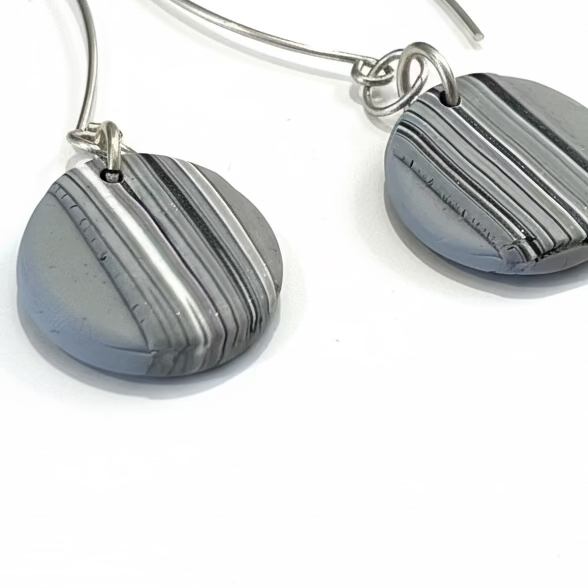 Twilight Shadow sculptural earrings in silver and grey tones handmade by Stephanie Fraselle