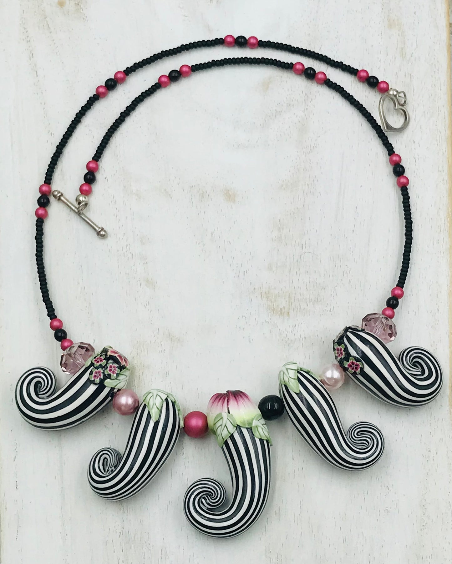 “Enchanted garden” Pin Stripe Eggplants ~beaded necklace by Stephanie Fraselle - Artisan Jewellery Design