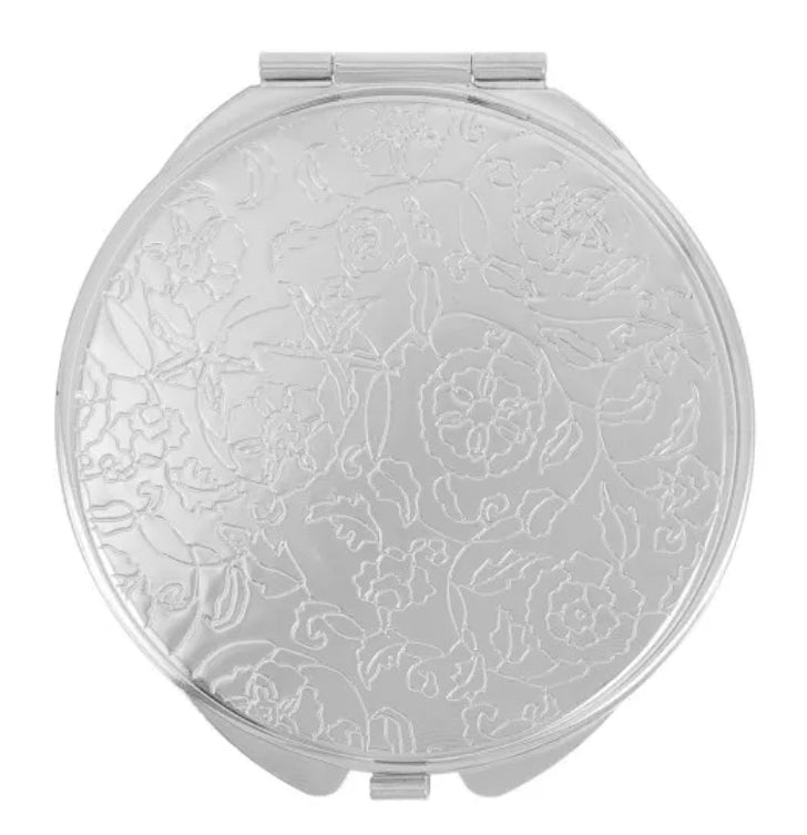 Bloom pocket mirror with handcrafted polymer clay cabochon and Swarovski crystals by Stephanie Fraselle