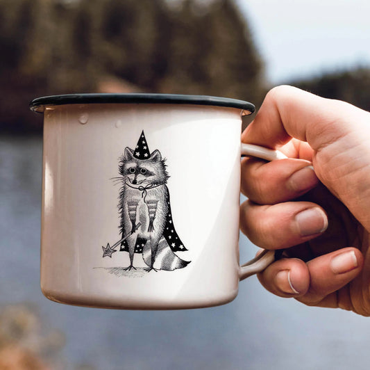 Emailletasse - Waschbär-Magier