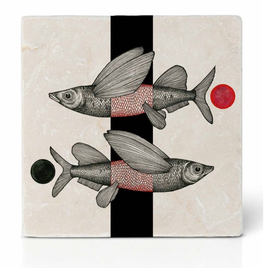 Natural stone art tile two “Flying fish”