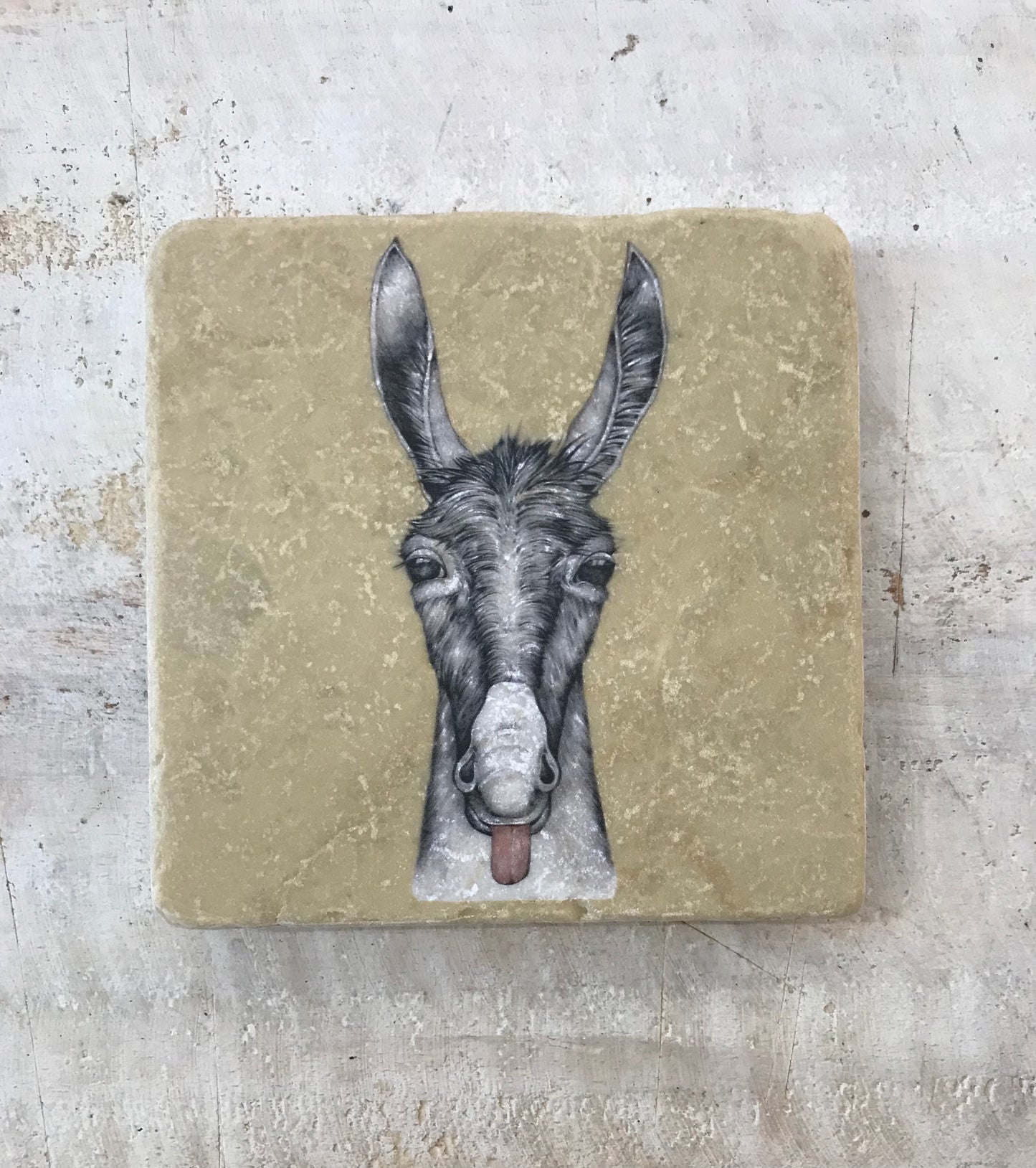 Natural stone art tiles SET OF THREE “Donkey burro/Rita /Wilfred the sheep”