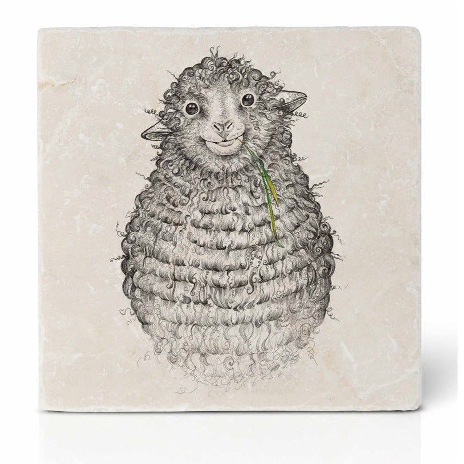 Natural stone art tile “Wilfred the sheep”