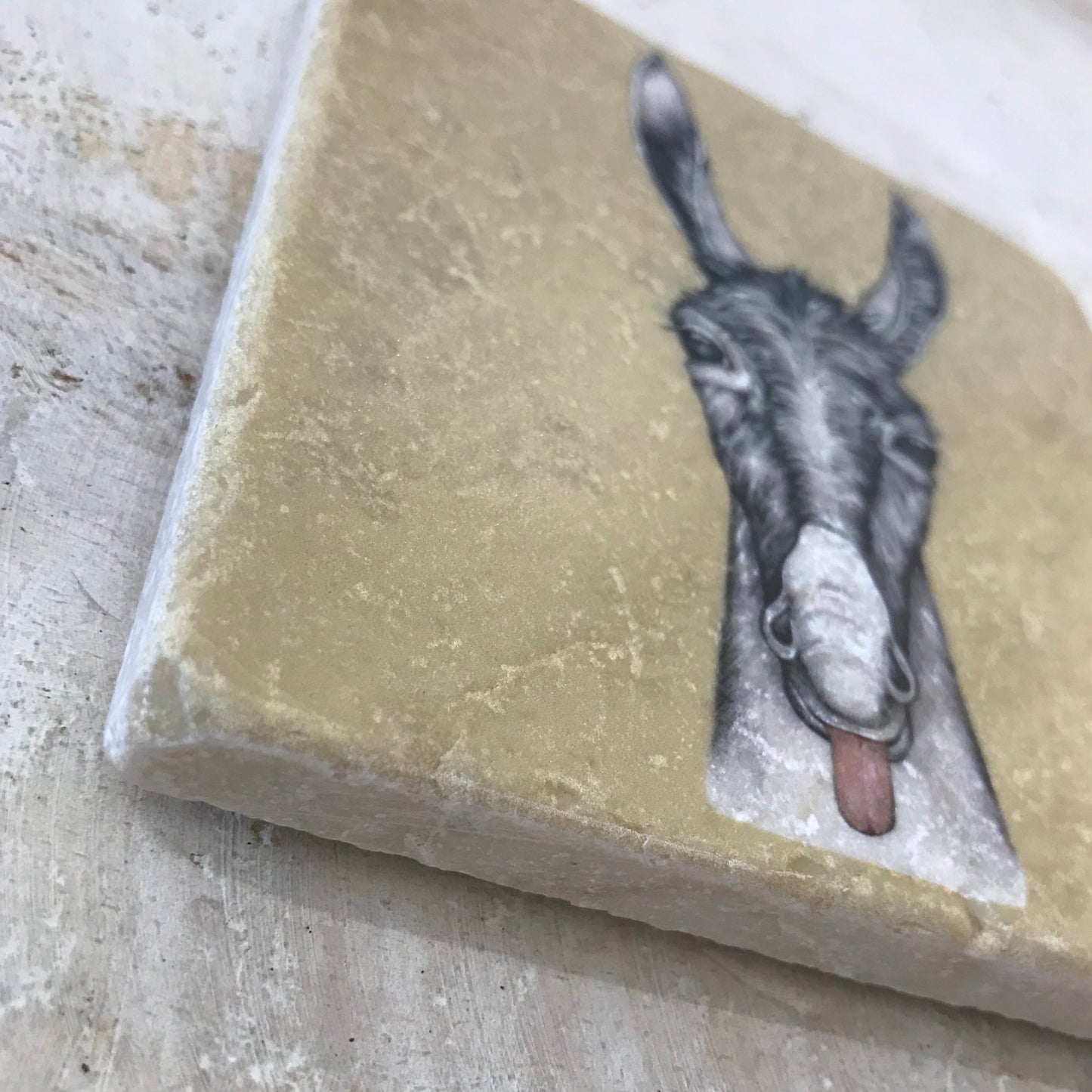 Natural stone art tiles SET OF THREE “Donkey burro/Rita /Wilfred the sheep”