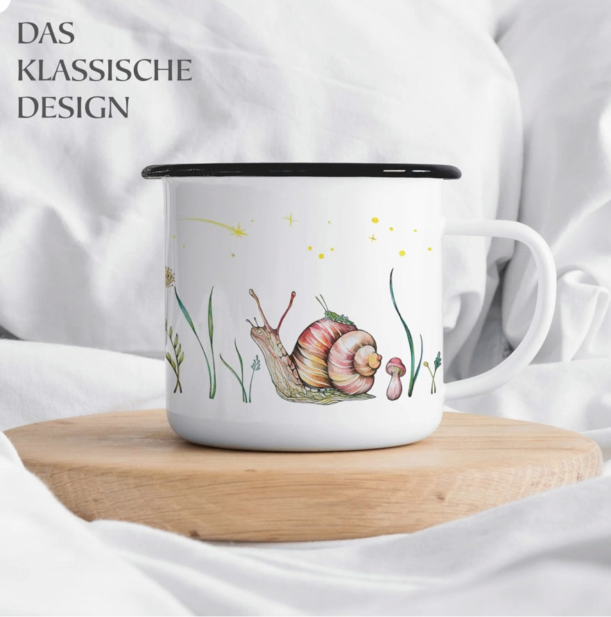 Robust and Light Enamel cup - Snail and Cricket Stargazing
