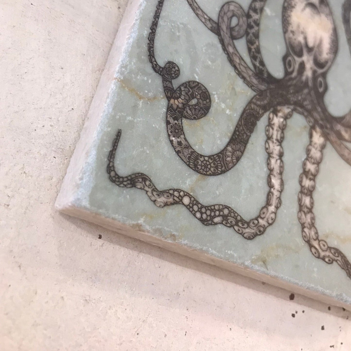 Natural stone art tiles SET OF THREE “Octopus / Sea horse /Jellyfish ”