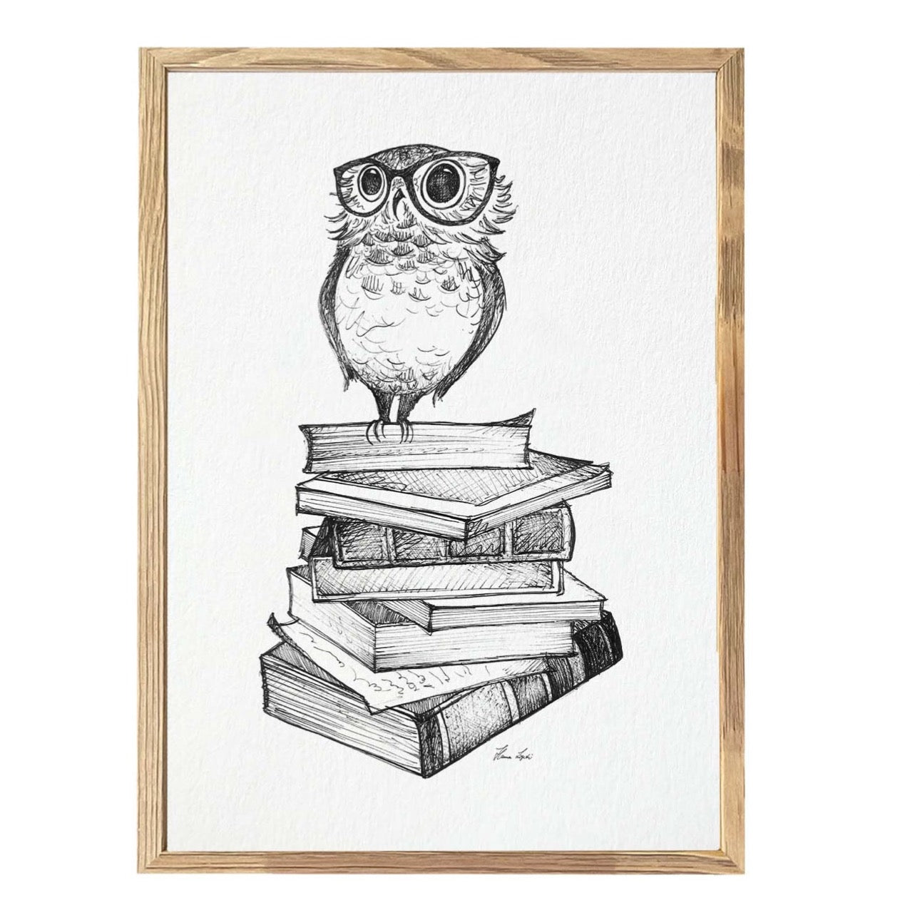 Premium Art Print - Spectacled Book Owl