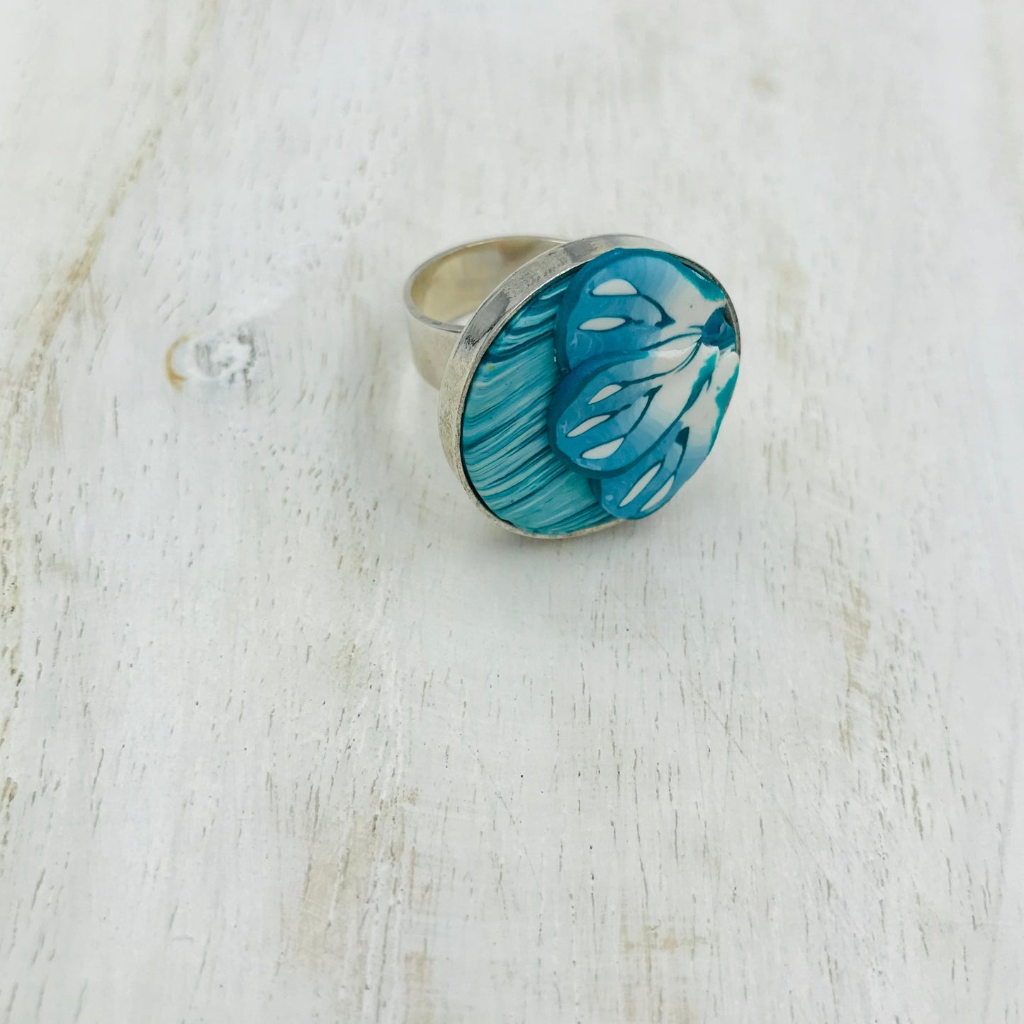 “ Tranquil waters” Round Adjustable 22mm ring by Stephanie Fraselle - Artisan Jewellery Design
