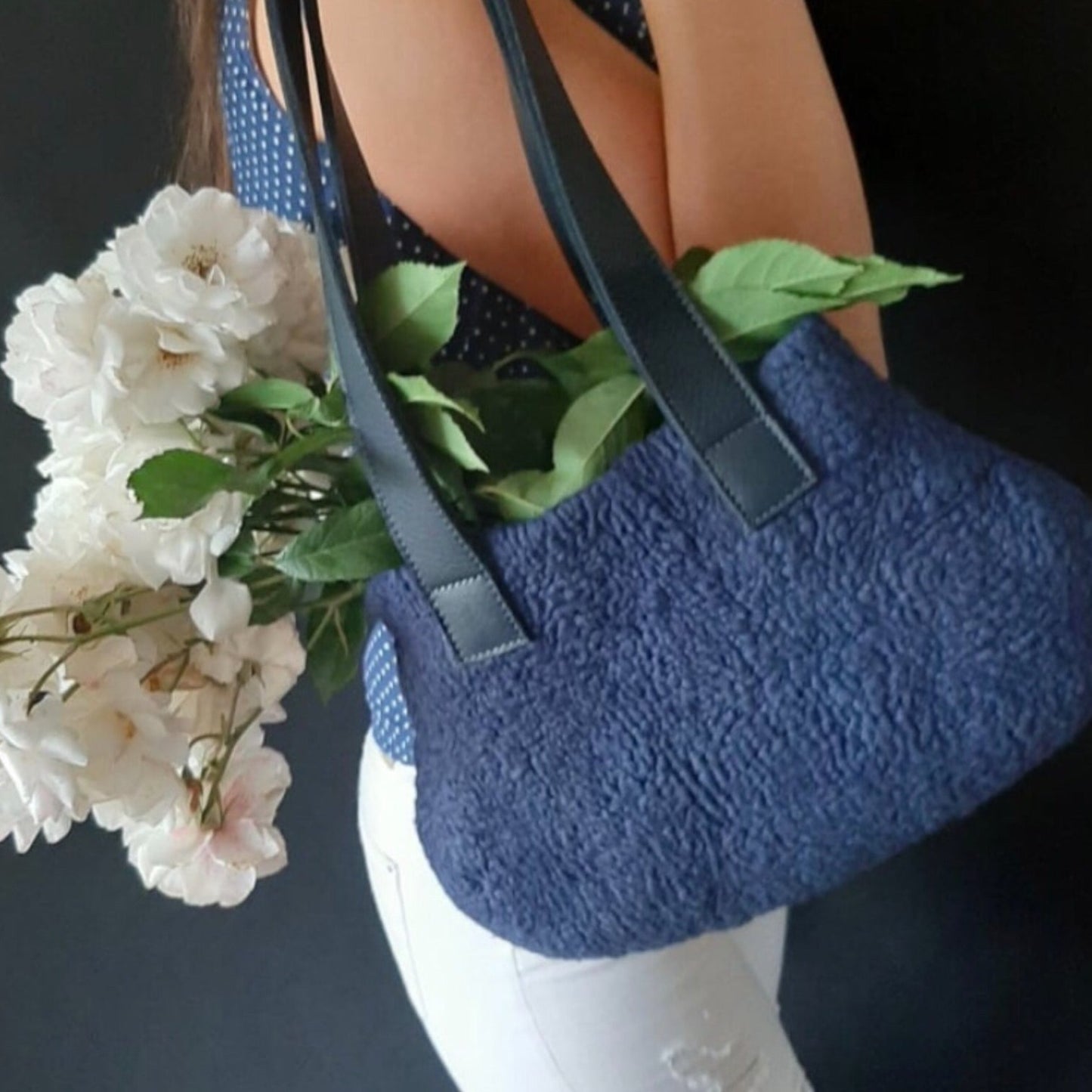 Handcrafted Navy Blue Nuno Felted Merino Wool Shoulder Bag