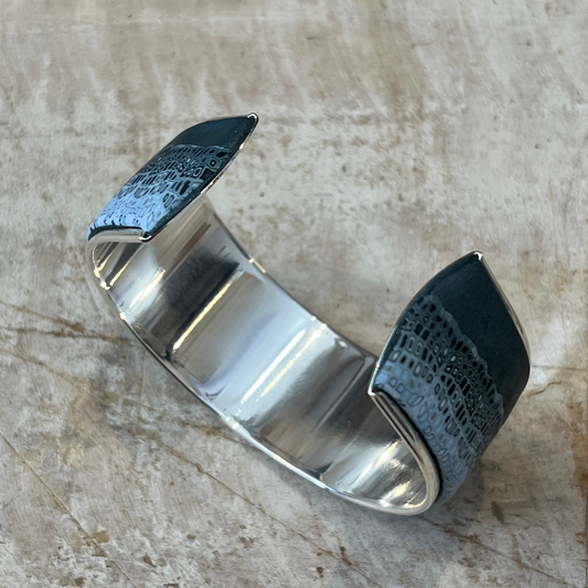 Mosaic “Blue denim” Bracelet cuff by Stephanie Fraselle - Artisan Jewellery Design