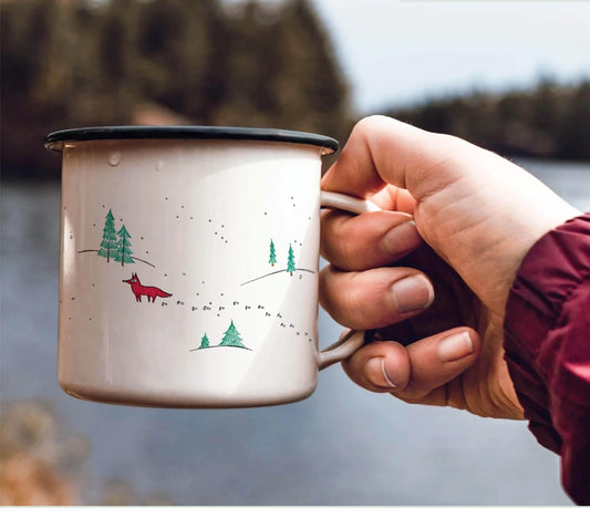 Robust and Light Enamel cup - Winter scene- FOXES
