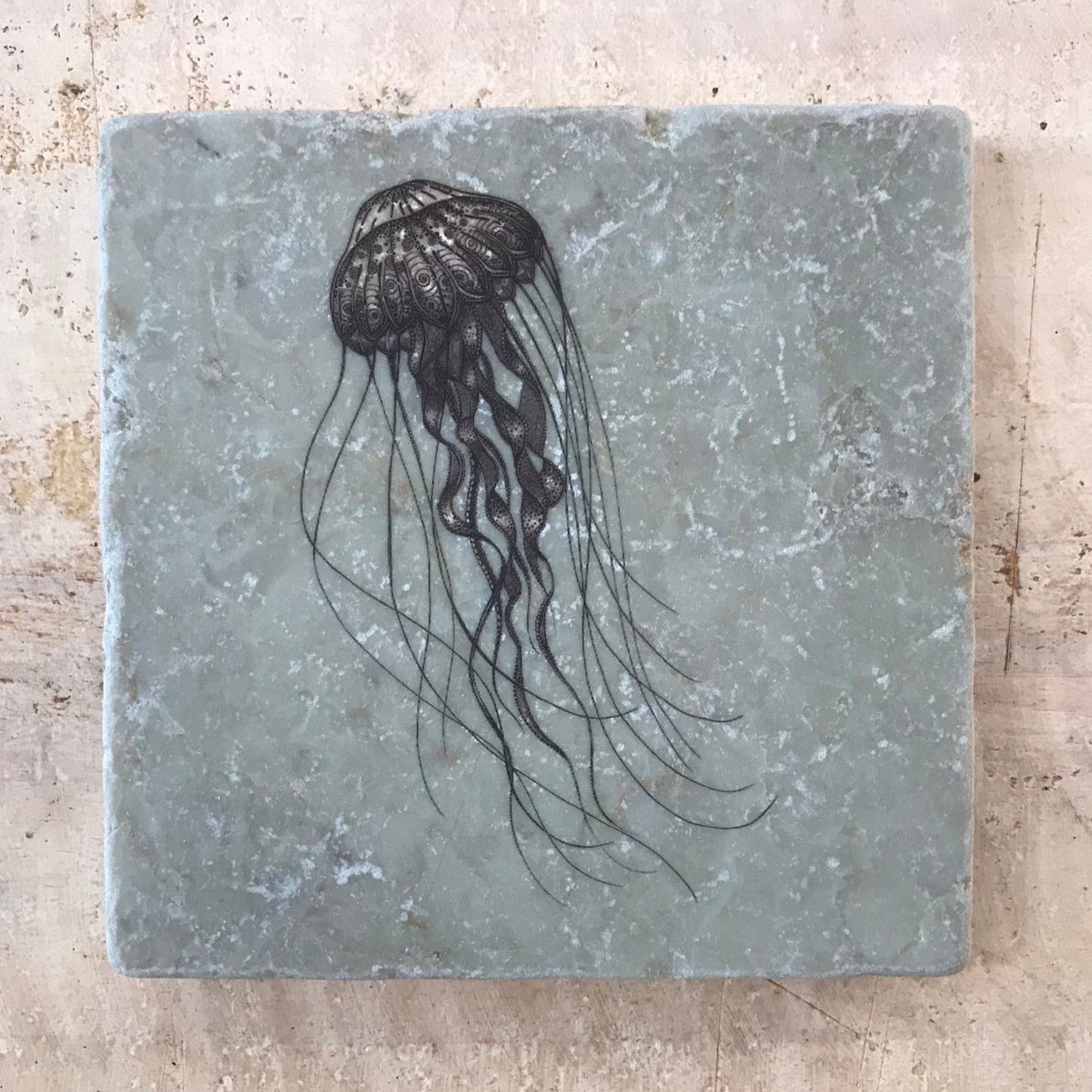 Natural stone art tile “Jellyfish/Medusa”