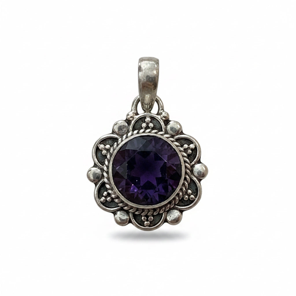Natural 3CT Amethyst 925 Solid Sterling silver Pendant 1” long