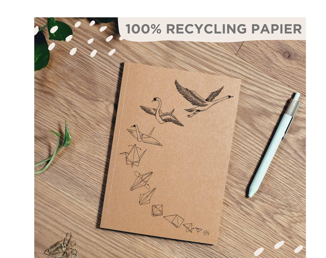 Cuaderno - Cisnes Origami - PAPEL RECICLADO