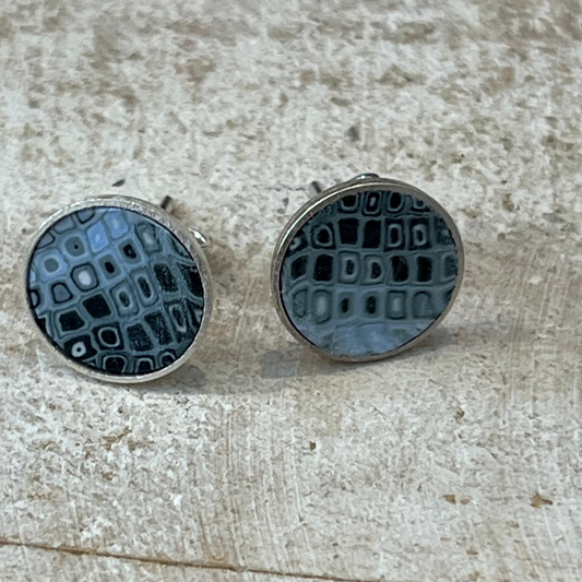 Sea Foam “Blue Denim ” 12mm Mosaic Stud Earrings – Stephanie Fraselle