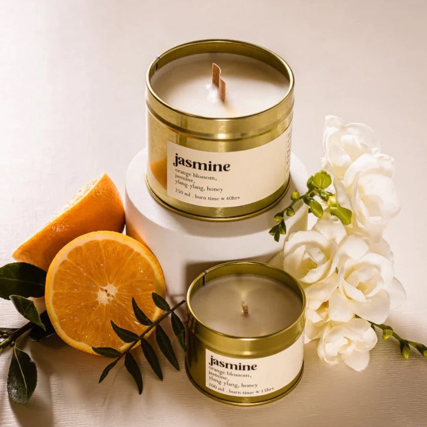 Jasmine botanical ARTISAN scented candle - large with wood wick