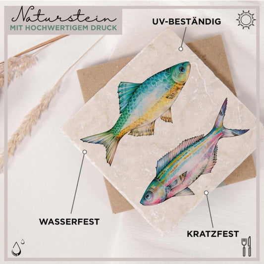 Azulejo artístico de piedra natural “Fish Duo Azur Fern”