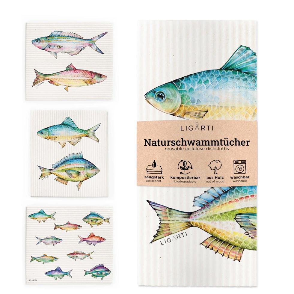 Natural sponge Dish cloth -set of 3 - Freshwater Fish