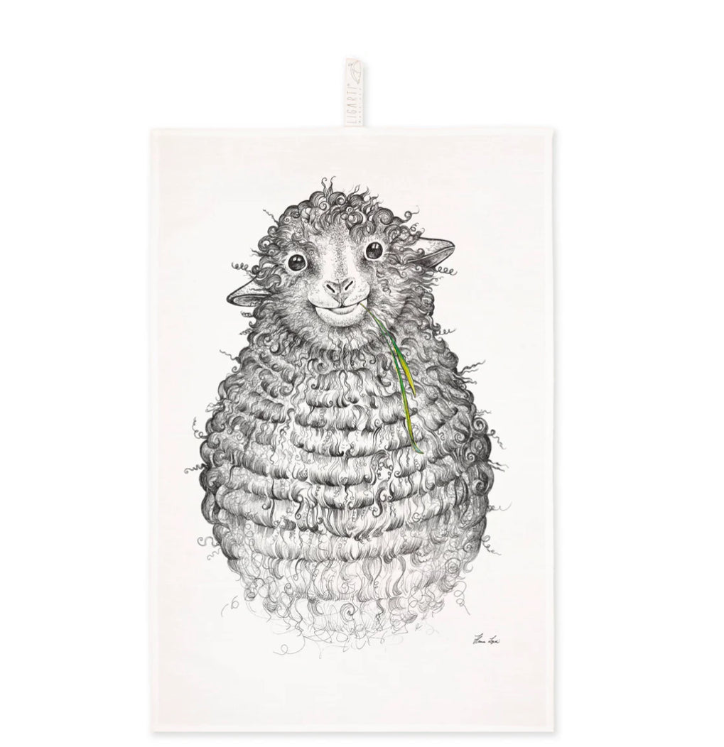 Tea Towel - Sheep - 🌿 Half linen kitchen towel (55% linen / 45% cotton)