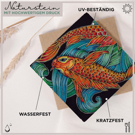 Azulejo artístico de piedra natural “Flor de loto pez 1”