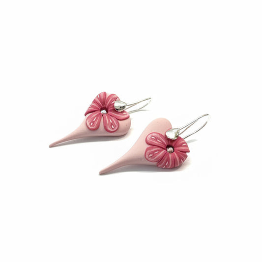 Pink Bloom Earrings | Tapered Hearts | Sterling Silver Earrings