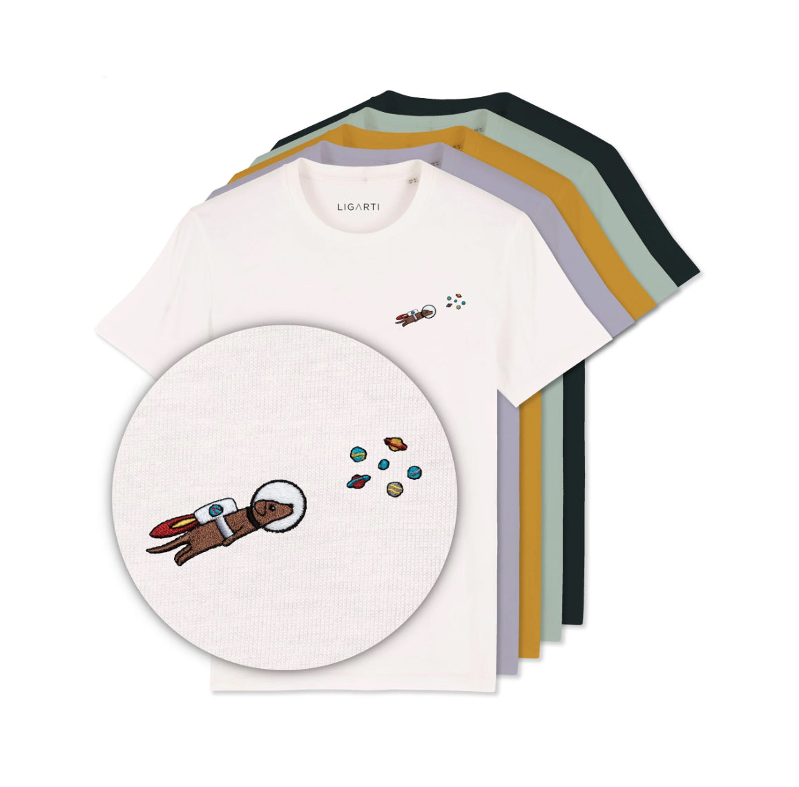 Best Organic cotton Adult Super Soft T-shirt - Embroidered - AstroWoof the Space Dog