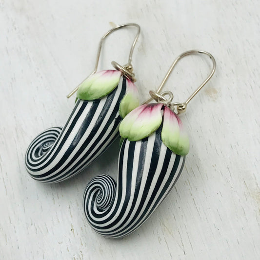 “Enchanted Garden” 925 STERLING SILVER - handmade pinstripe Eggplant earrings - by Stephanie Fraselle - Artisan Jewellery Design