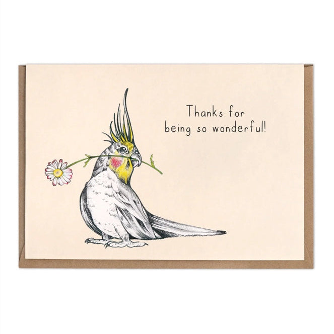 Budgie - Blank Greeting card- "Thanks for being so Wonderful"