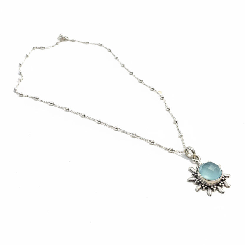 Sterling silver Pendant with Sterling Silver Chain| Aquamarine Chalcedony 4CT