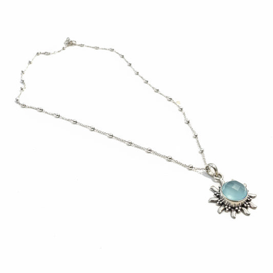 Sterling silver Pendant with Sterling Silver Chain| Aquamarine Chalcedony 4CT