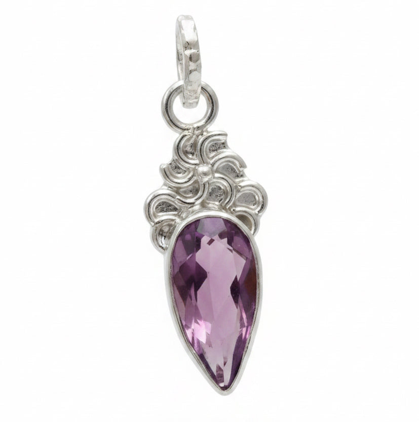 Natural 3CT Amethyst 925 Sterling silver Pendant 1/3” long