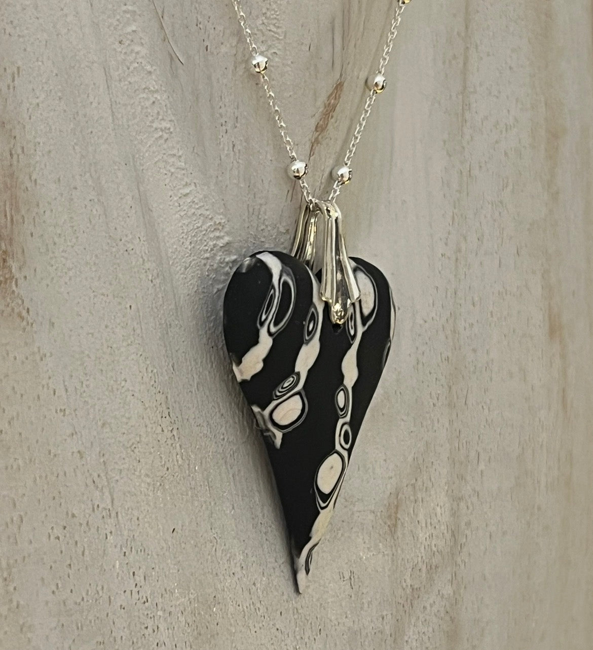 Curved Sculpted Heart Pendant Monochrome Mosaic Collection by Stephanie Fraselle