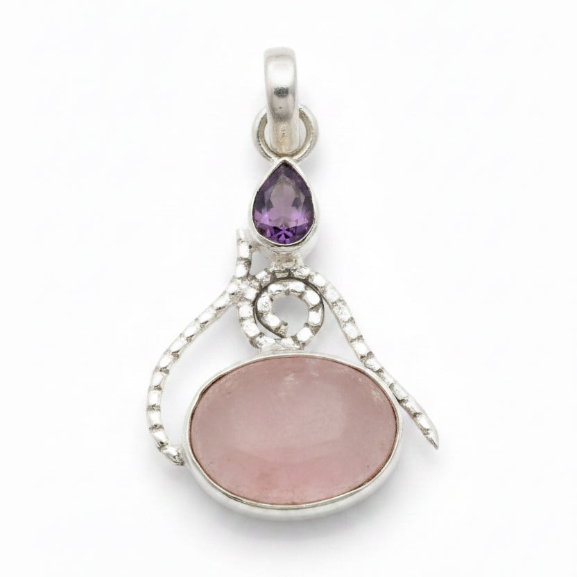 6CT Faceted Rose Quartz 925 Solid Sterling Silver Pendant 1/2” Long