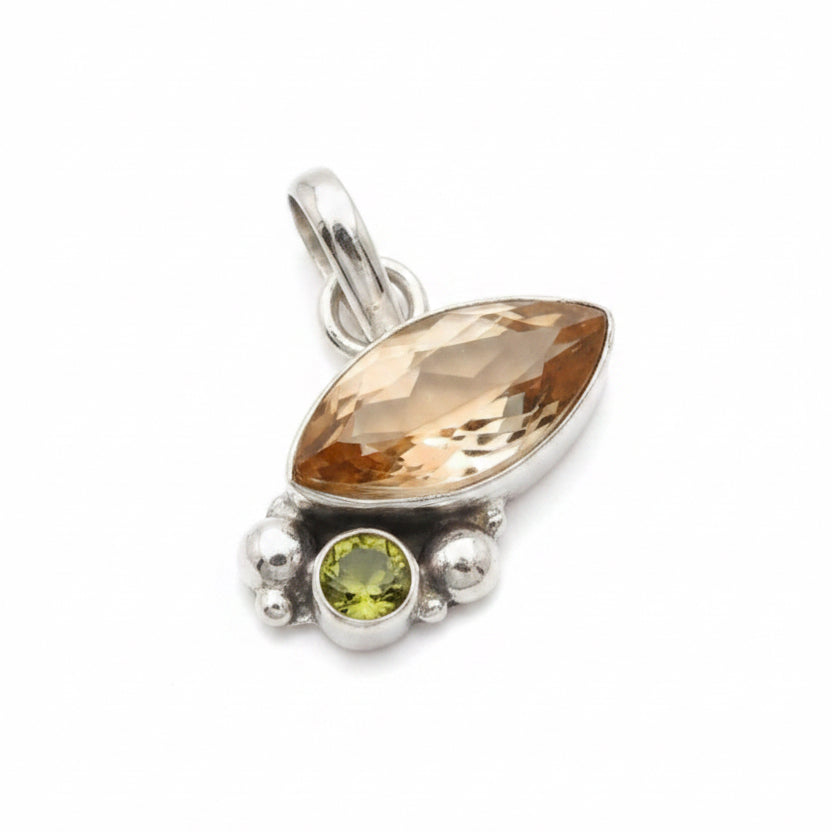 Artisan Padparadscha 4CT Sapphire & Peridot Pendant
Solid 925 Sterling Silver