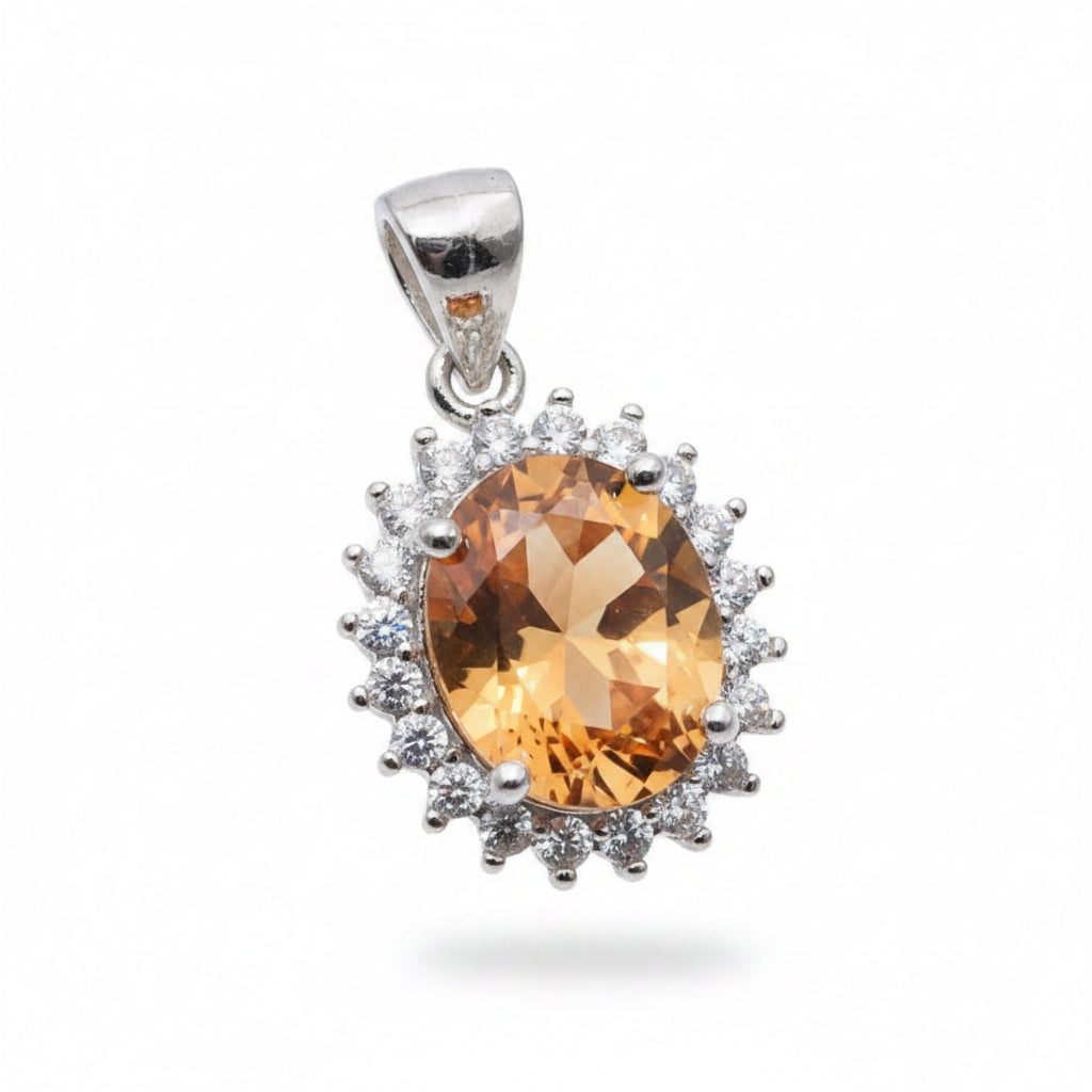 925 Sterling Silver | 2CT Padparadscha Sapphire | White Topaz accents