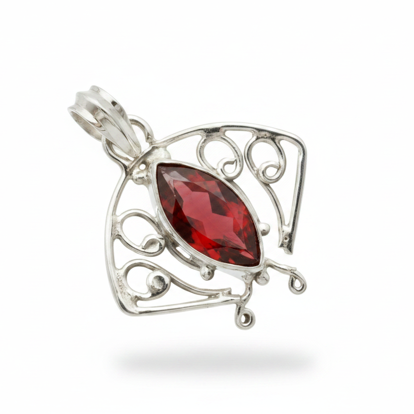 4 Carat Artisan Fire Garnet | 925 Solid Sterling Silver Pendant
