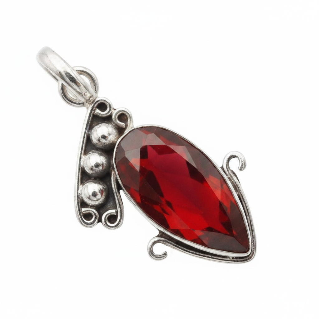 10 Carat Fire Garnet Sterling Silver Statement Pendant