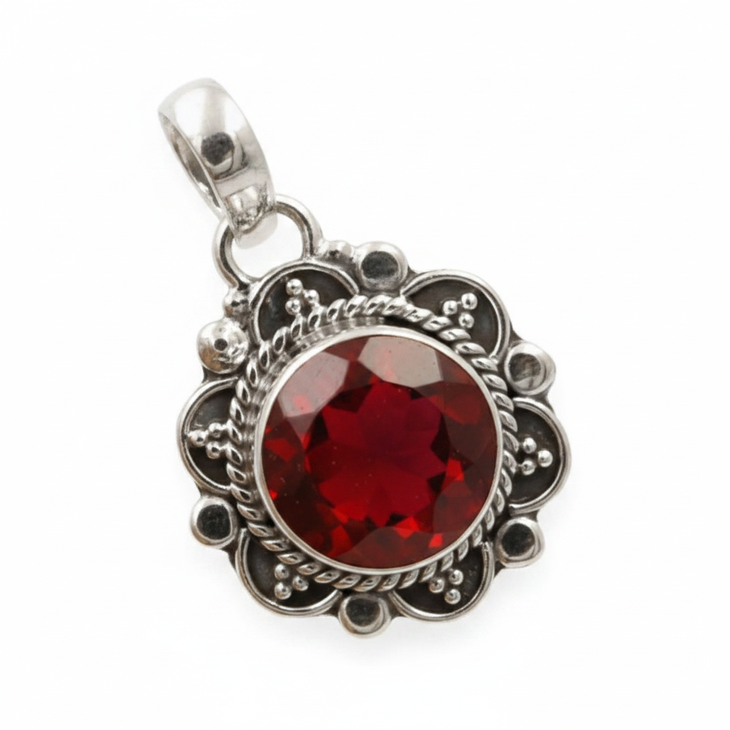 Fire Garnet 5 carat 925 solid sterling silver pendant 1 long