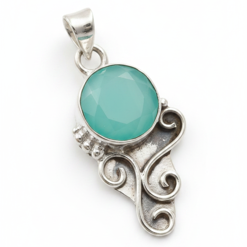 Aquamarine Chalcedony | Solid 925 Sterling Silver Pendant