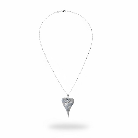 Grey Cashmere Bloom Heart | Sterling Silver Chain