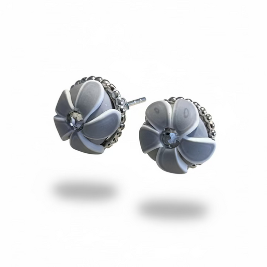 Grey Cashmere Bloom | 925 STERLING SILVER EARRING STUDS | handmade | Swarovski crystals