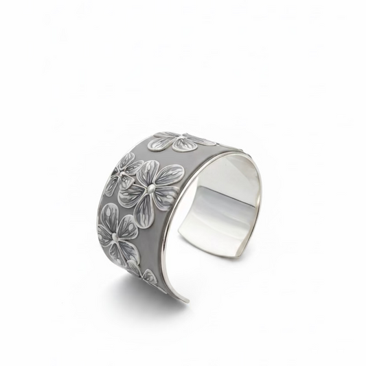 Grey Cashmere Bloom | Wide cuff | Hand Sculpted Floral
